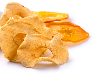 Dried apples and persimmons on a white background