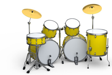 Obraz na płótnie Canvas Set of realistic drums with metal cymbals or drumset on white background