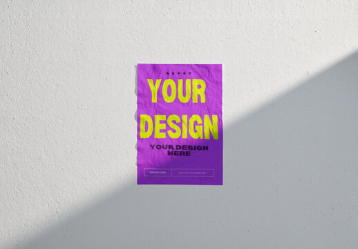 A2 Poster Mockup on White Wall with Shadow