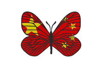 Fototapeta na wymiar Butterfly wings in color of national flag. Clip art on white background. China