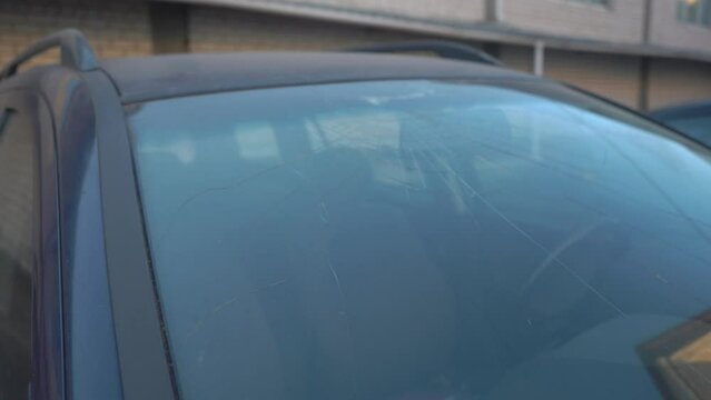 Broken Windscreen Cracked Glass Windshield Damaged Vehicle.