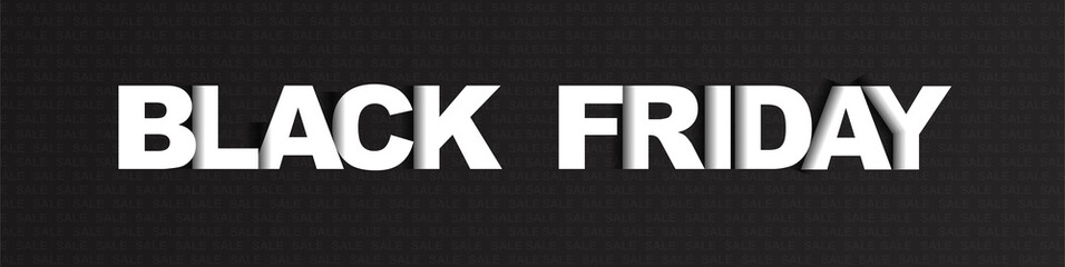 Black Friday banner. Minimalistic image for online advertising, marketing ploys and huge discounts before holidays. Favorable offers, informing regular customers. Cartoon flat vector illustration
