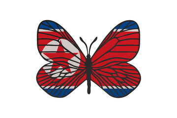 Butterfly wings in color of national flag. Clip art on white background. Korea North