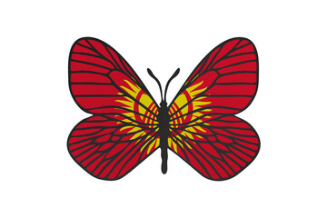 Fototapeta na wymiar Butterfly wings in color of national flag. Clip art on white background. Kyrgyzstan