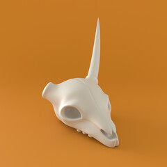 Monochrome Deer Skull on Orange Background, 3d Rendering