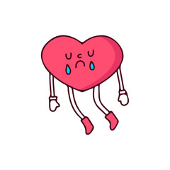 Sad Heart mascot character, illustration for t-shirt, street wear, sticker, or apparel merchandise. With retro, and cartoon style.