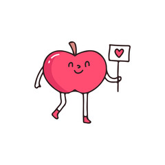 Apple mascot character holding love sign, illustration for t-shirt, street wear, sticker, or apparel merchandise. With retro, and cartoon style.