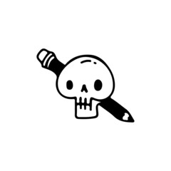 Skull and pencil, illustration for t-shirt, street wear, sticker, or apparel merchandise. With retro, and cartoon style.
