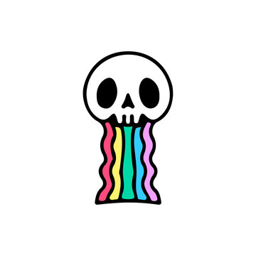 Skull and distorted rainbow, illustration for t-shirt, street wear, sticker, or apparel merchandise. With retro, and cartoon style.