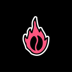 Coffee beans on fire, illustration for t-shirt, street wear, sticker, or apparel merchandise. With doodle, retro, and cartoon style.