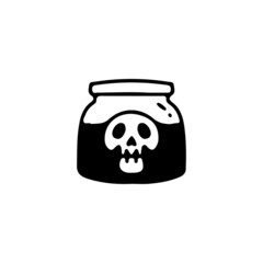 Jar with skull head inside, illustration for t-shirt, street wear, sticker, or apparel merchandise. With doodle, retro, and cartoon style.