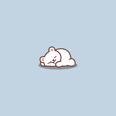 Cute lazy polar bear sleeping cartoon, vector illustration.