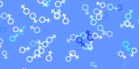 Light Pink, Blue vector backdrop with woman's power symbols.