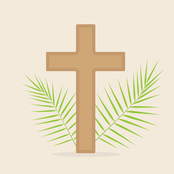 palm leaves and cross, christian Palm Sunday symbol- vector illustration