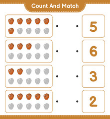 Count and match, count the number of Baseball Glove and match with the right numbers. Educational children game, printable worksheet, vector illustration