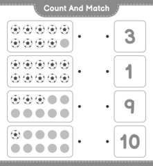 Count and match, count the number of Soccer Ball and match with the right numbers. Educational children game, printable worksheet, vector illustration