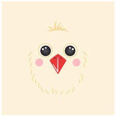 Cute chicken portrait square smile head cartoon round shape mascot animal face, isolated vector icon illustration. Flat simple hand drawn avatar for kids poster, UI app, t-shirts, baby clothes