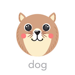 Dog Cute Welsh Corgi portrait with name text smile head mascot cartoon round shape animal face, isolated vector icon illustrations on white background. Flat hand drawn for kids poster t-shirts UI app