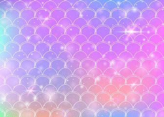 Princess mermaid background with kawaii rainbow scales pattern.