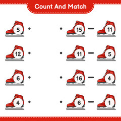 Count and match, count the number of Ice Skates and match with the right numbers. Educational children game, printable worksheet, vector illustration