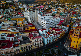 erial top down view of the Historic Centre of Guanajuato City in Guanajuato, Mexico.