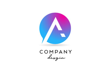 pink blue A alphabet letter logo icon with circle design. Creative template for business and company