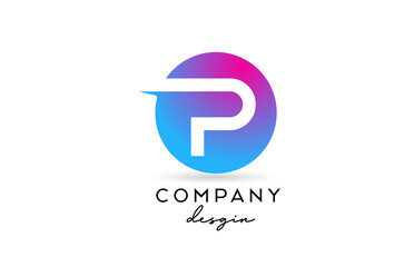 pink blue P alphabet letter logo icon with circle design. Creative template for business and company