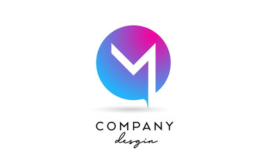 pink blue M alphabet letter logo icon with circle design. Creative template for business and company