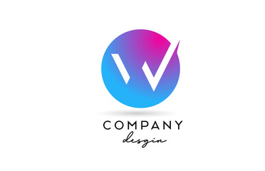 pink blue W alphabet letter logo icon with circle design. Creative template for business and company