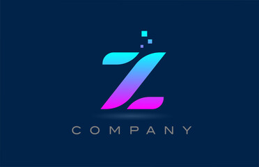 pink blue Z alphabet letter logo icon design. Creative template for business and company with dots