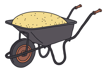 The vectorized hand drawing of a black hand barrow with a sand