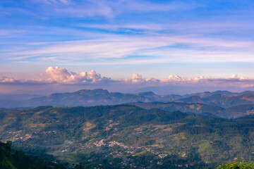 Beautiful sunrise over the mountains in the center of Sri Lanka
