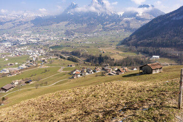 Fototapeta na wymiar vacation and excursion region of Schwyz is located in heart of Switzerland. It is easily and quickly accessible from all directions. Discover unique landscapes, living customs, and cultur in Schwyz