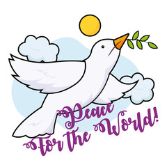 Isolated pigeon cartoon with a laurel World peace Vector