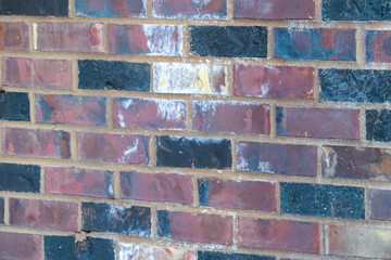 red brick wall with old damaged bricks