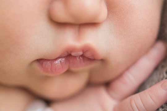 Macro shot of a newborn baby's lips