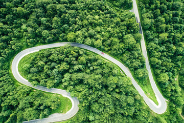 Driving across green landscape