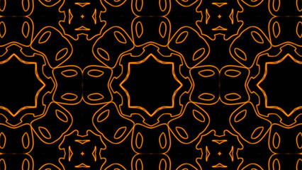 Abstract orange geometric seamless pattern background. Abstract Stripes Kaleidoscope. Fast Psychedelic Colorful Kaleidoscope VJ background. Disco Abstract Background. Kaleidoscope effect