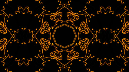 Abstract orange geometric seamless pattern background. Abstract Stripes Kaleidoscope. Fast Psychedelic Colorful Kaleidoscope VJ background. Disco Abstract Background. Kaleidoscope effect