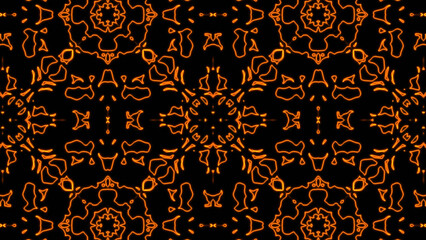 Abstract orange geometric seamless pattern background. Abstract Stripes Kaleidoscope. Fast Psychedelic Colorful Kaleidoscope VJ background. Disco Abstract Background. Kaleidoscope effect