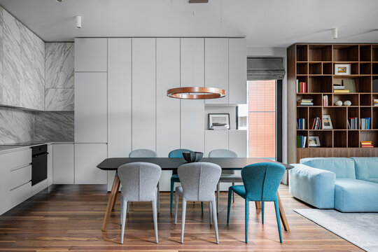 Contemporary Interior of bright and cozy dining room