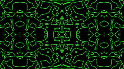 Abstract green geometric seamless pattern background. Psychedelic Colorful Kaleidoscope VJ background. Disco Abstract Background