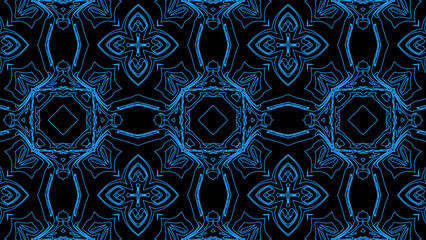 Abstract blue geometric seamless pattern background. Abstract Stripes Kaleidoscope. Psychedelic Colorful Kaleidoscope background. Disco Abstract Background. Kaleidoscope effect