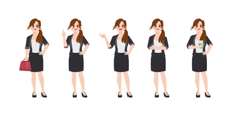 Obraz premium Beautiful portrait woman difference character gesture pose. Cartoon clipart vector design.