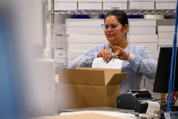 Packing boxes at  Warehouse shipping Center 