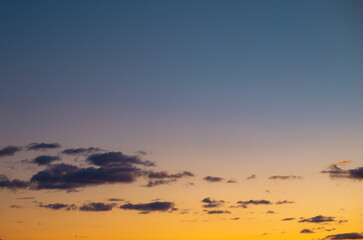 Yellow and blue colors of Ukraine sky. Beautiful peaceful sunset  landscape.