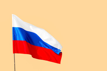 Russian flag on color background, closeup