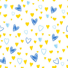 Hand drawn yellow and blue heart of symbol flag Ukraine. Vector