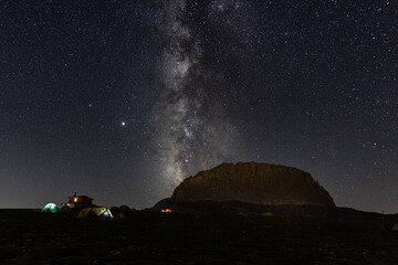 The milkyway galaxy over Olympos mountain, from different angles. Hiking at night to explore wanderfull views.