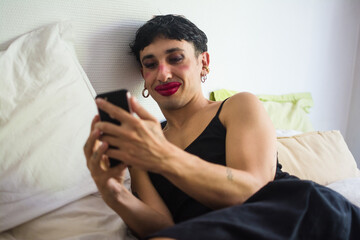 Latino queer person on videocall